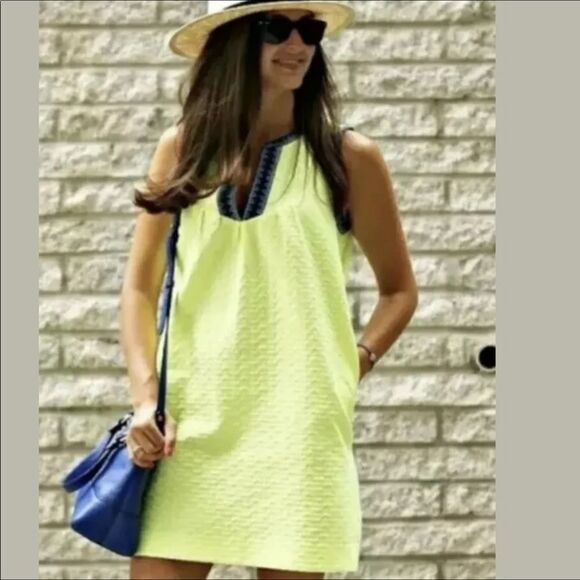 🔥J Crew Neon Yellow Blue Dress Sz 2 New with tag - Picture 1 of 16